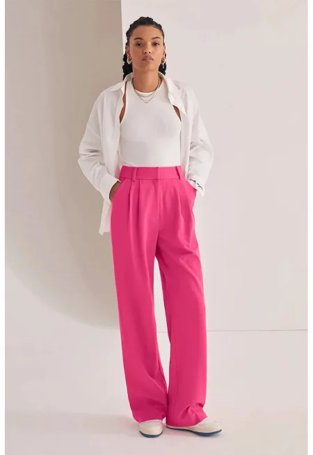 ЛЮБИМА ДЪЩЕРЯ  -Панталон с пенсове - с висока талия - Розово