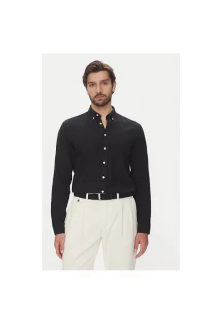 Мъжка риза  30-203344B - Лен/Памук - Черна - Черен