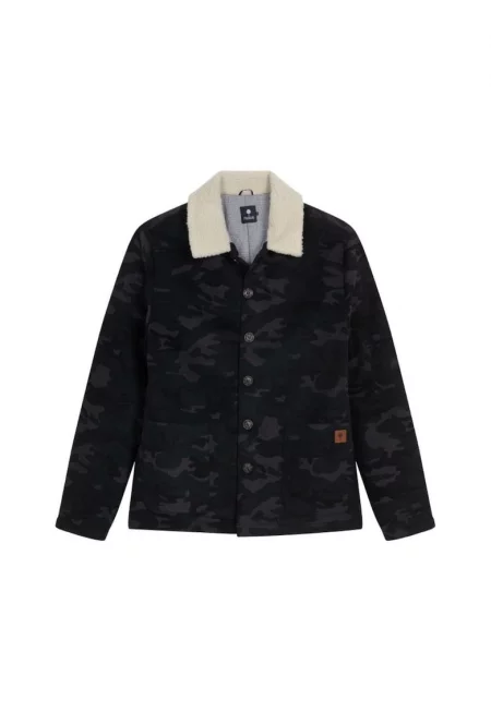 Мъжко яке -  камуфлаж - сиво - вълна и полиестер - с джобове - яка шерпа