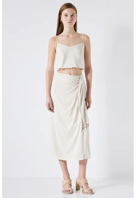 Миди пола с лен - Мръснобял