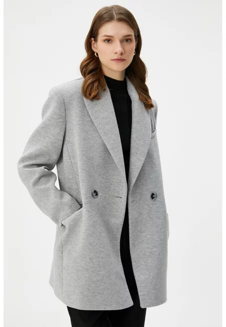 Палто с раздвоен ревер - Светлосив меланж