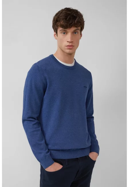 Памучен пуловер с овално деколте