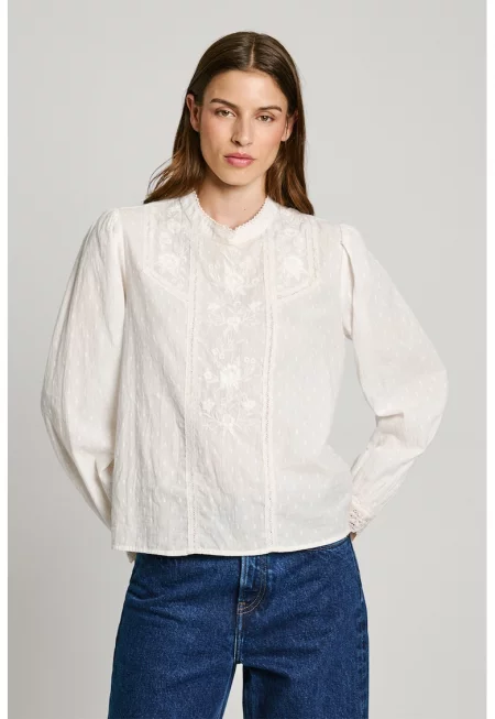 Памучна блуза Primrose с дантела - Бял