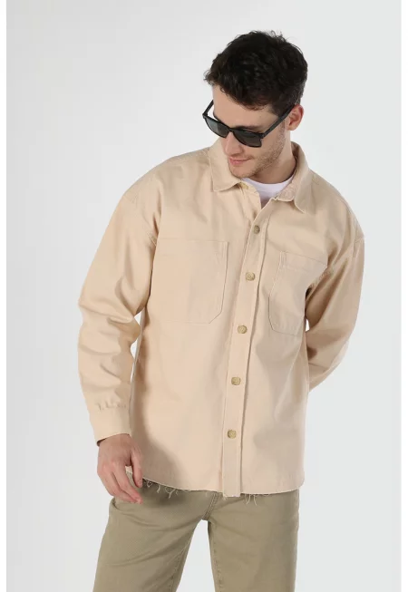 Памучна риза с джобове - Камел