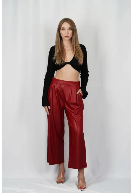 Панталони до глезена със странични джобове и ластик на талията - Червен