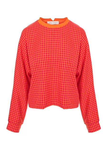 Пепитена блуза с памук - Оранжев