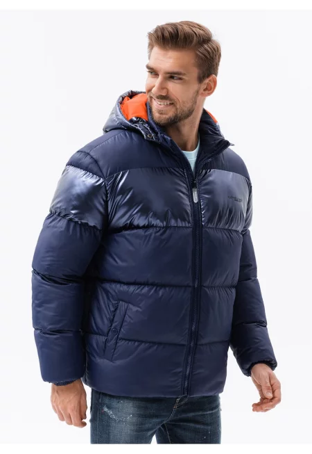 Подплатено зимно яке с цип - Тъмносин