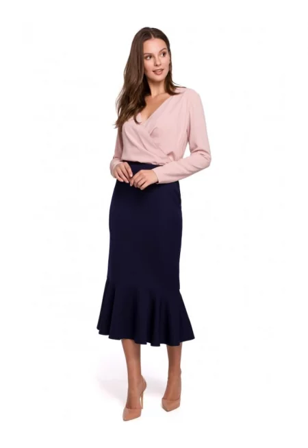 Пола молив с волани - полиестер - еластан - черно1