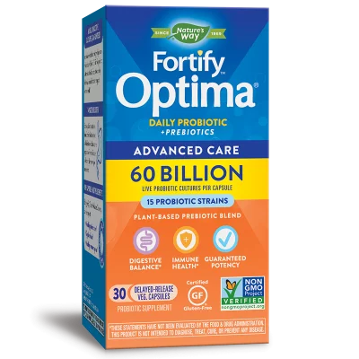 Пробиотик + пребиотици – специална грижа - Fortify Optima Probiotic Advanced Care, 60 млрд. активни пробиотици, 30 капсули