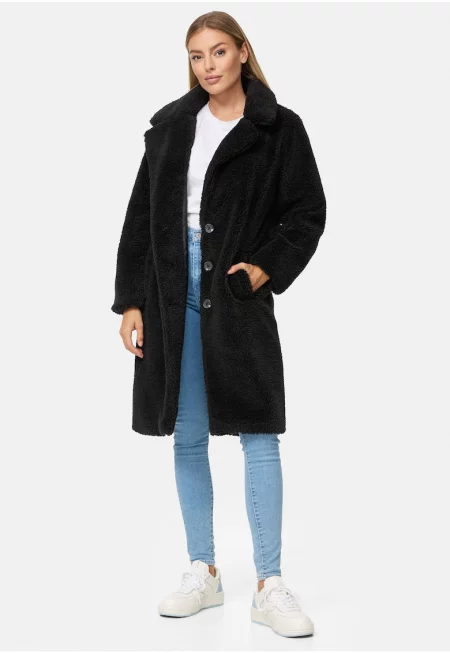 Пухено палто със скосени джобове