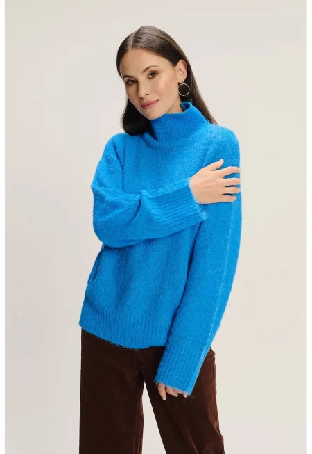 Пуловер с паднали ръкави - Син меланж