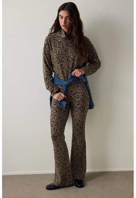 Разкроен клин с животински принт - Черен/Светлокафяв