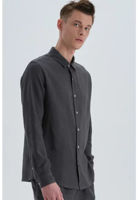 Риза с лен с къси ръкави