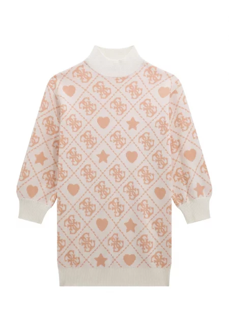 Рокля-пуловер с вълна с шарка с монограм