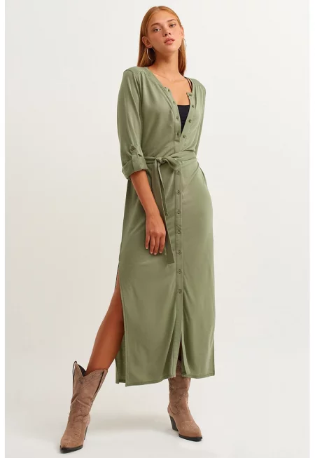 Рокля-риза от лиосел с цепки встрани - Папратово зелено