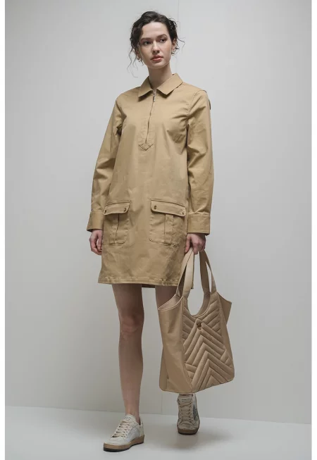 Рокля с къс цип - Камел