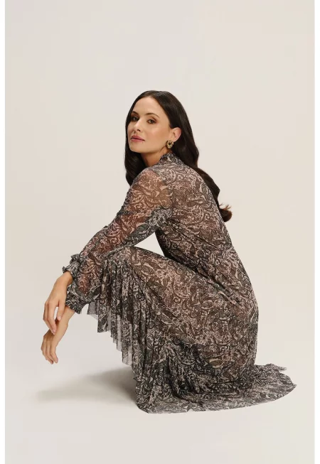 Рокля с модал с набран подгъв - Тъмнобежово/Тъмнокафяв