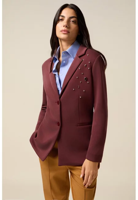 Сако с декоративни камъни и копчета - Тъмночервен