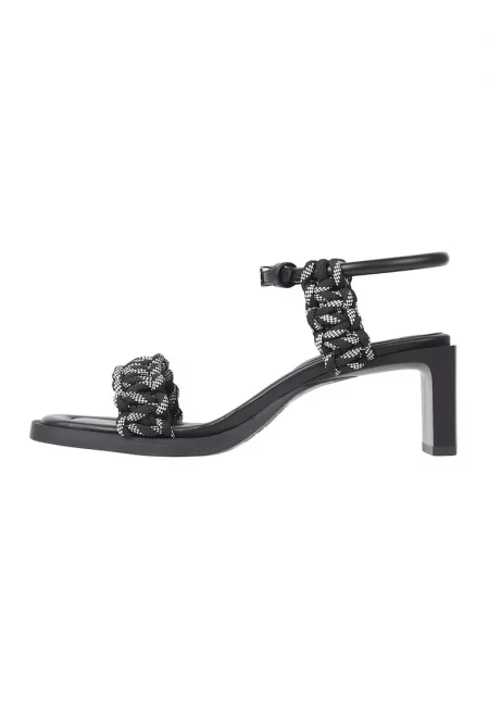 Сандали с ток и каишка с тока - Бял/Черен