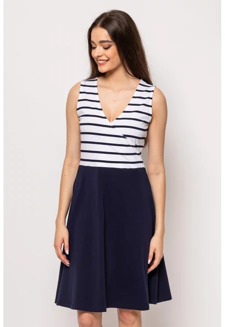 Шпиц рокля Vilaka с памук - Бял/Ултрамарин синьо