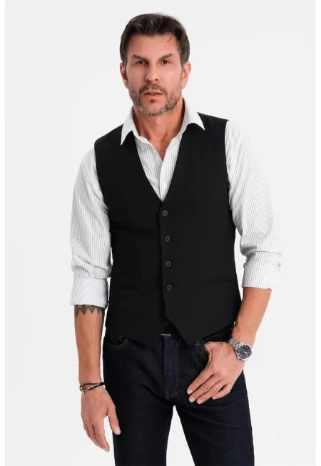 Слим елек с шпиц - Черен