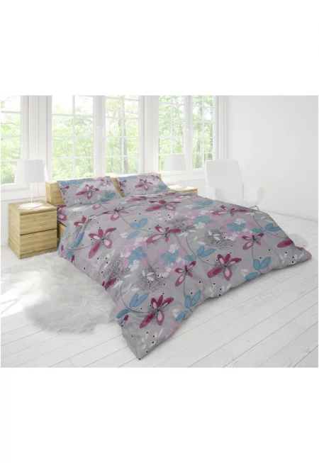 Спален комплект (чаршаф + плик за завивка + 2 калъфки за възглавница) за легло с размери 160x200 см - 132TC - 100% памук - Принт флорален - Многоцветен