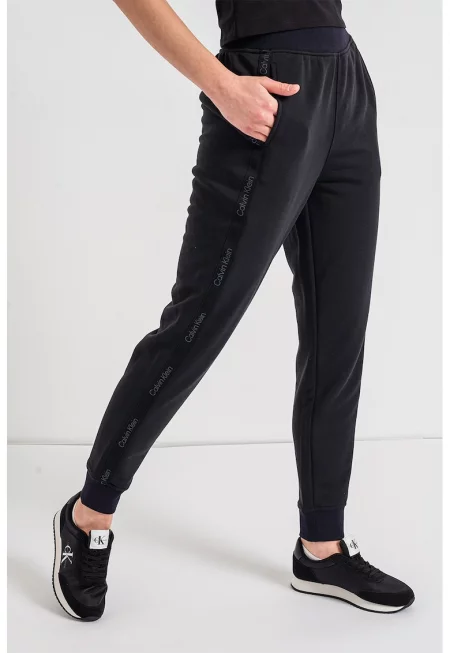 Спортен панталон с лента с лого - Черен