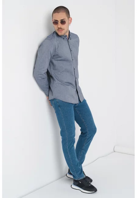 Стандартна памучна риза Rickert с яка Oxford - Прашно синьо