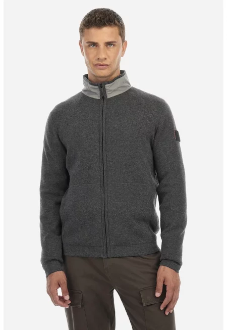 Суитшърт с вълна - цип и средновисока яка - Антрацитно сиво