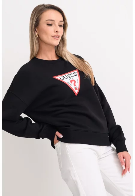 Свободен суитшърт с овално деколте и лого - Черен