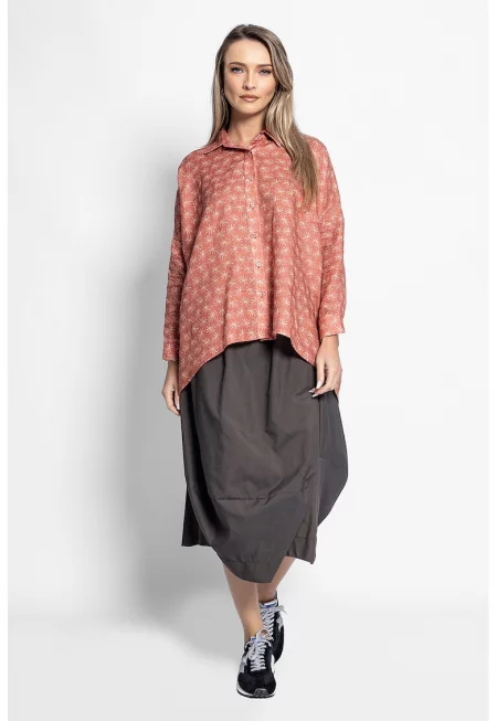 Свободна десенирана риза - Бял/Бледочервен