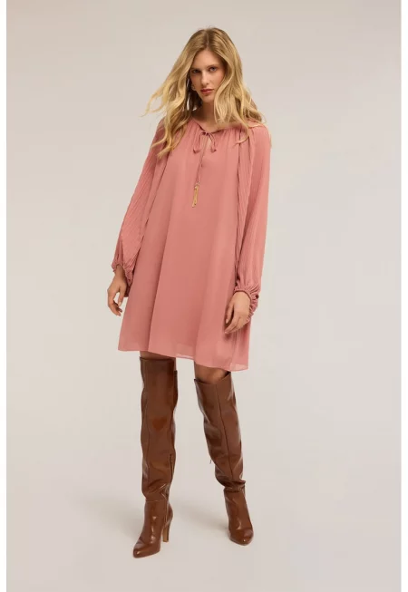 Свободна рокля с дълги ръкави - Прашно розово