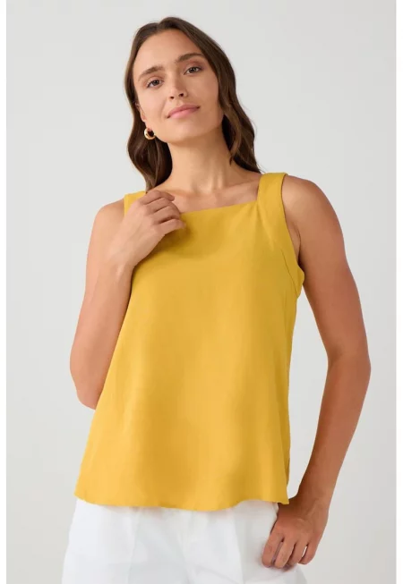 Танк топ с лен с квадратно деколте