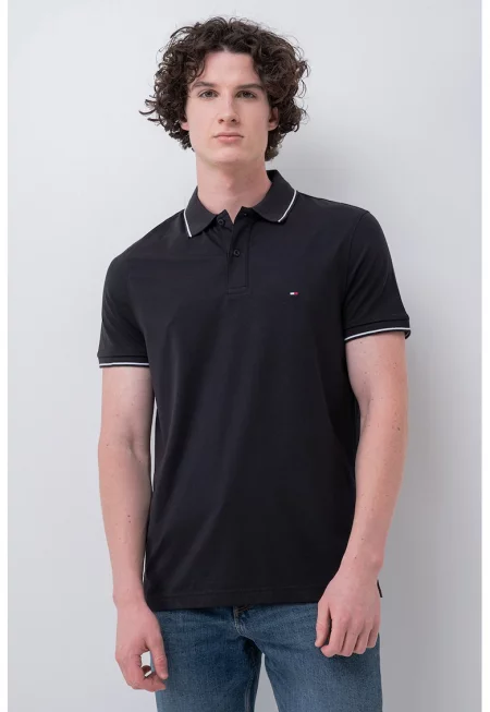 Тениска с лиосел и яка - Черен