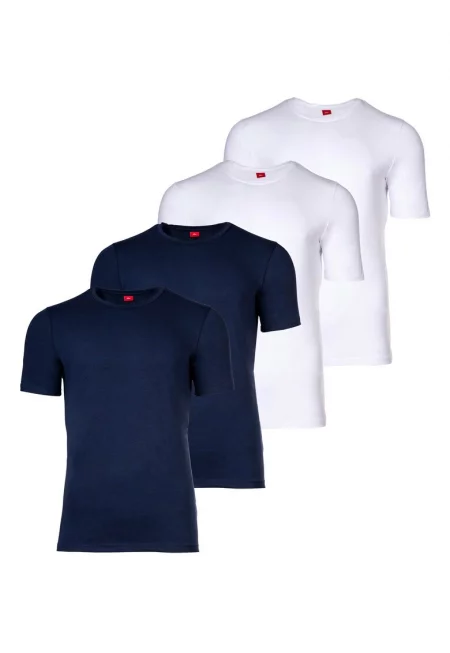 Тениска с овално деколте - 4 броя - Бял/Тъмносин