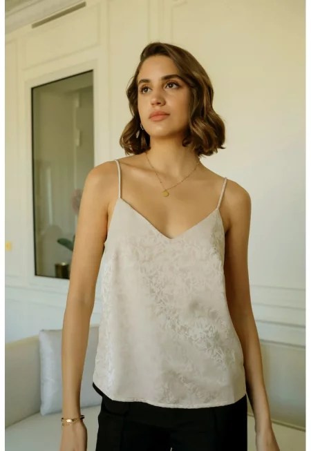 Топ в цвят слонова кост с щампа и дантелени вложки 4578T 16947