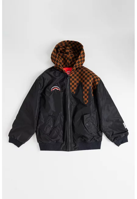 Яке с цип и принт - Черен/Кафяв