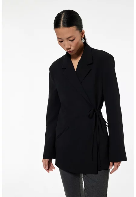 Застъпено сако с дълги ръкави - Черен