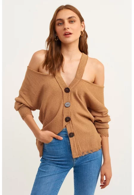 Жилетка с голи рамене - Камел -