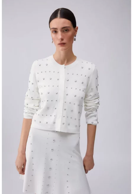 Жилетка с нитове - Бял