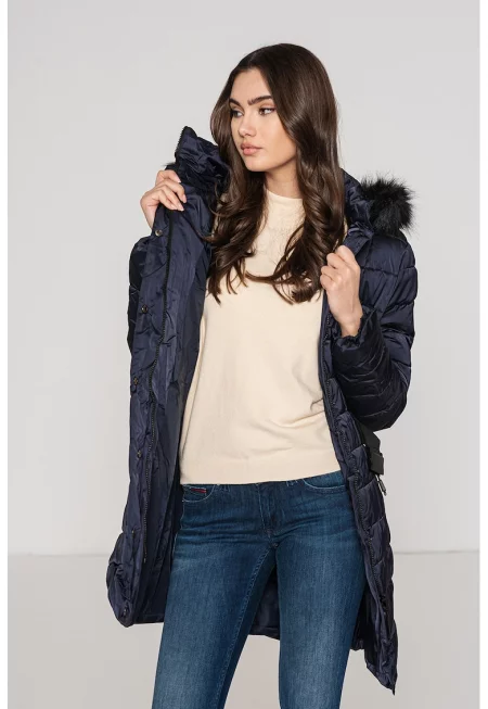Зимно капитонирано яке Anemone с качулка - Тъмносин