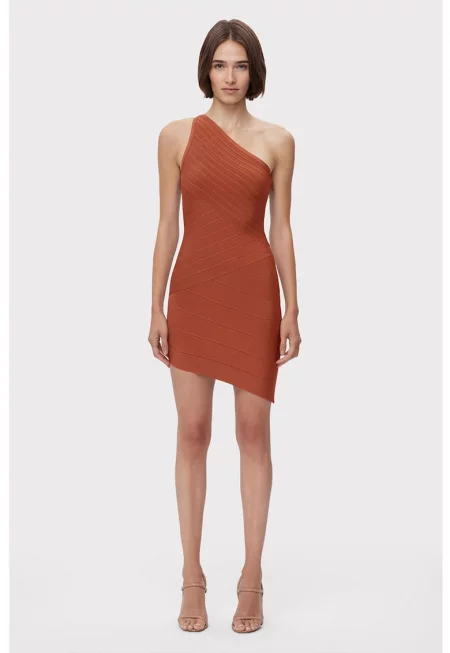 Асиметрична мини рокля с едно рамо - Кафява -