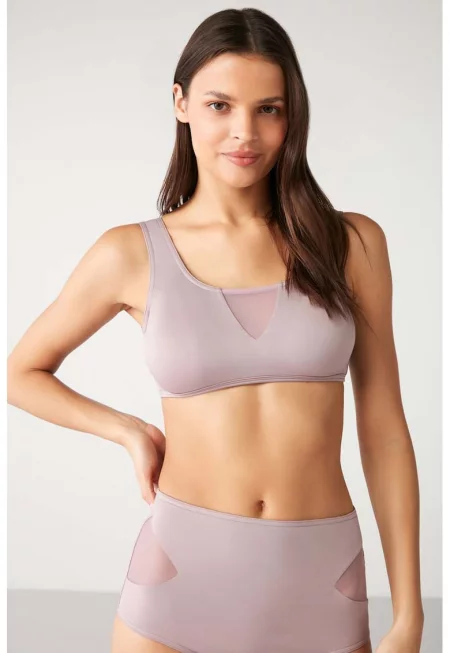 Бански с полупрозрачни панели - Светло кафяво