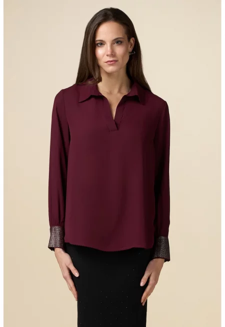 Блуза с остра яка - Бордо