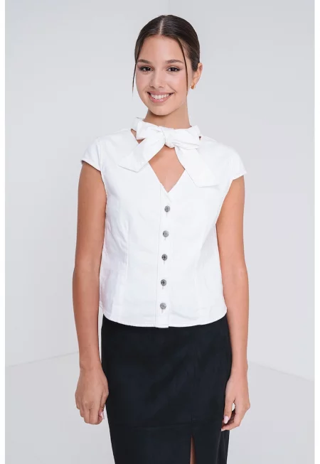 Блуза с памук с панделка