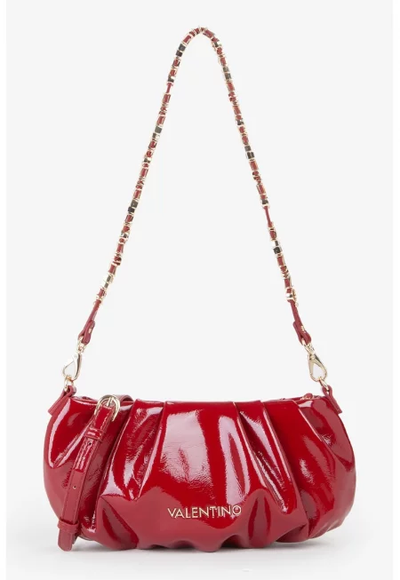 Чанта през рамо от еко кожа с лачен ефект - Червен