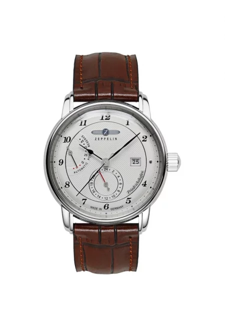 Часовник  8590-1 Автоматичен - бял - кафява каишка от естествена кожа - водоустойчив 50м
