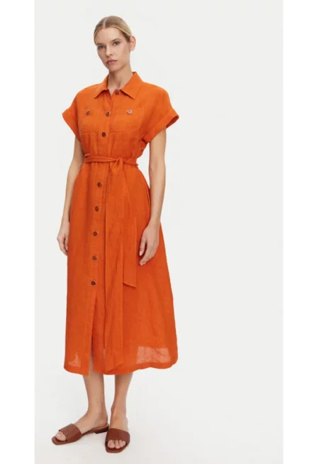 Дамска рокля -  304969058 - Лен - Оранжев - Оранжев