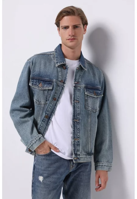 Дънково яке с джобове - Син