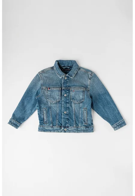 Дънково яке с копчета - Син меланж